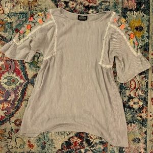 ANGIE embroider sleeve blue/white stripe tunic szS